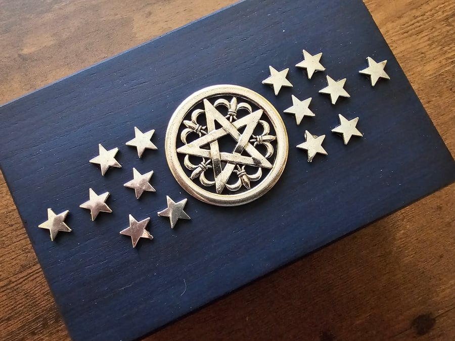 Pentagram Celestial Navy Wooden Jewellery or Trinket Box