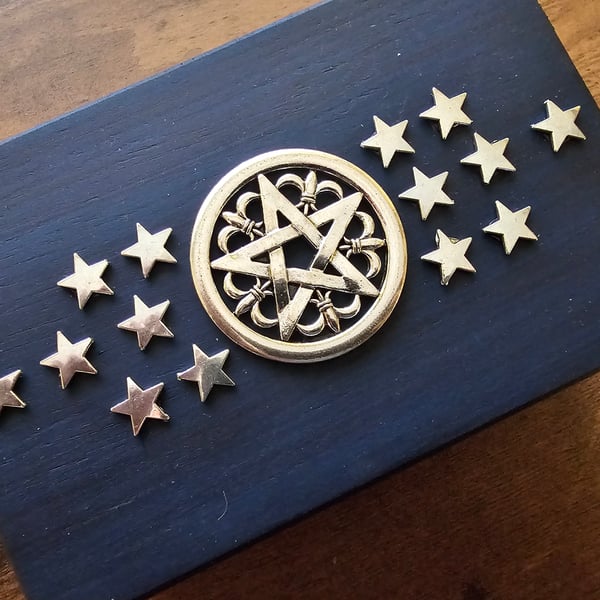 Pentagram Celestial Navy Wooden Jewellery or Trinket Box