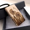 Make a Wish, Dream a Dream, Dandelion Clock Wooden Pyrography Pendant Necklace 