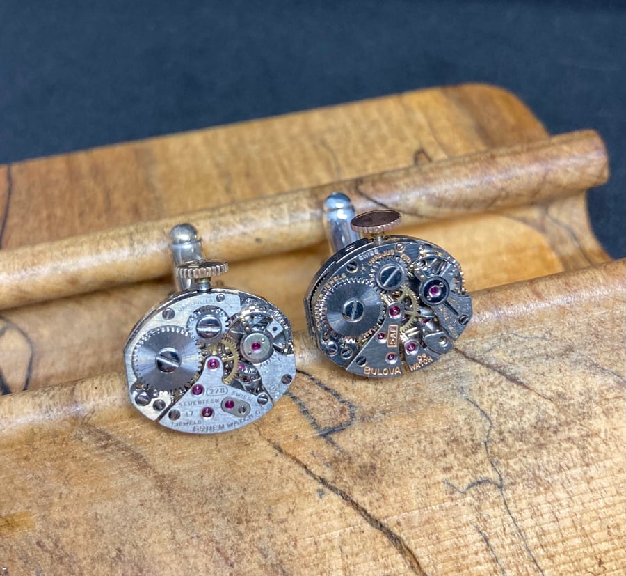 Small steampunk watch movement cufflinks