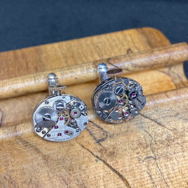 Small steampunk watch movement cufflinks