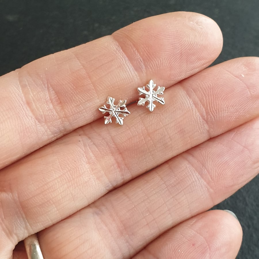 Sterling silver snowflake studs, Christmas earrings, Winter jewellery