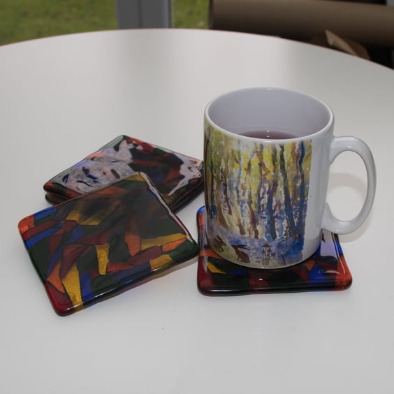 Set of 4 Translucent Mosaic Fused Glass Coasters - 9155 - Beautiful Bundle
