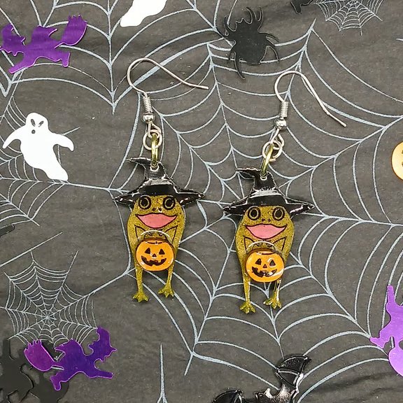 Trick or Treat Halloween Frog Dangle Earrings