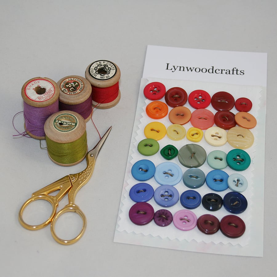 35 Buttons - 5 each of rainbow colours - including vintage