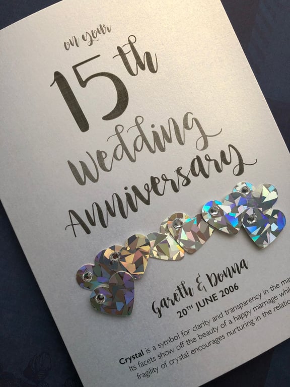 15th (Crystal) Anniversary Card – Personalised with names and date