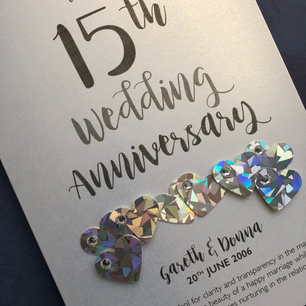 15th (Crystal) Anniversary Card – Personalised with names and date
