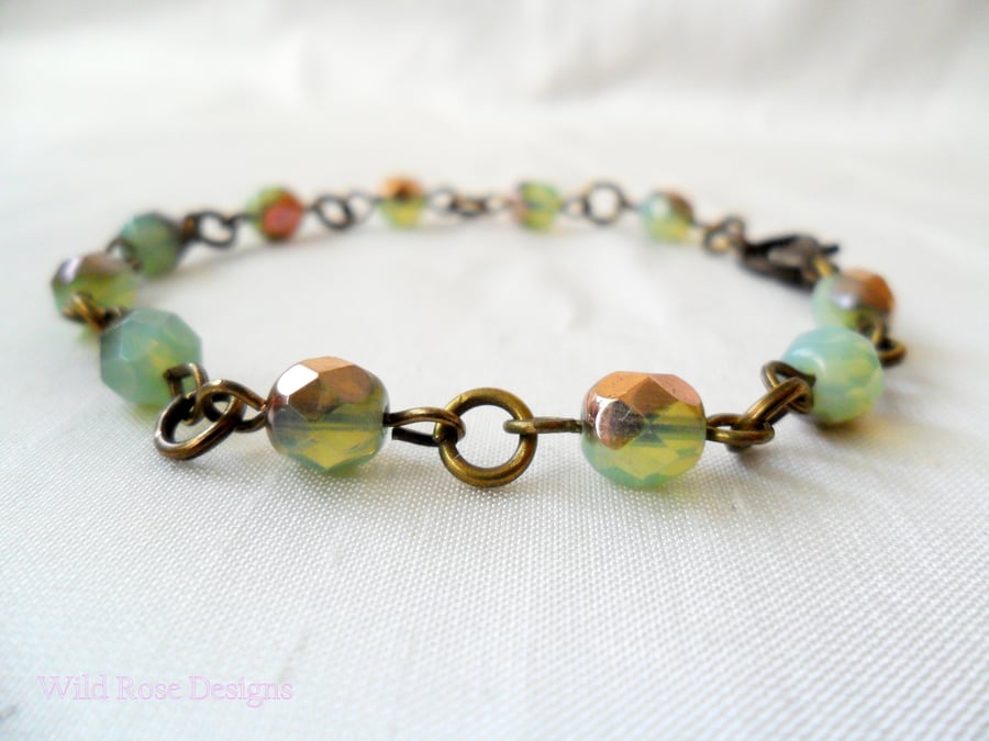 Golden green opal bracelet