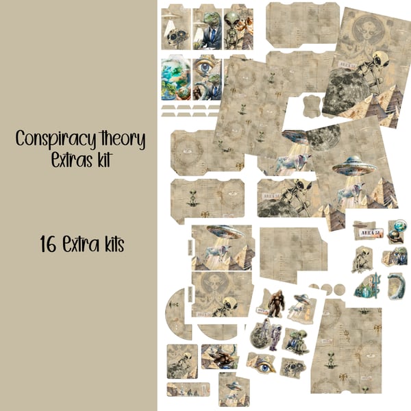 Conspiracy Theory Extras kit Scrapbooking, Ephemera, Journal, Digital Download