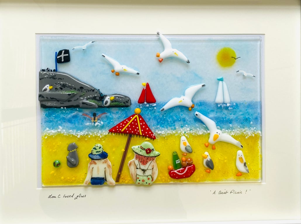 Fused glass “perranporth-a quiet picnic”( bespoke made to order)