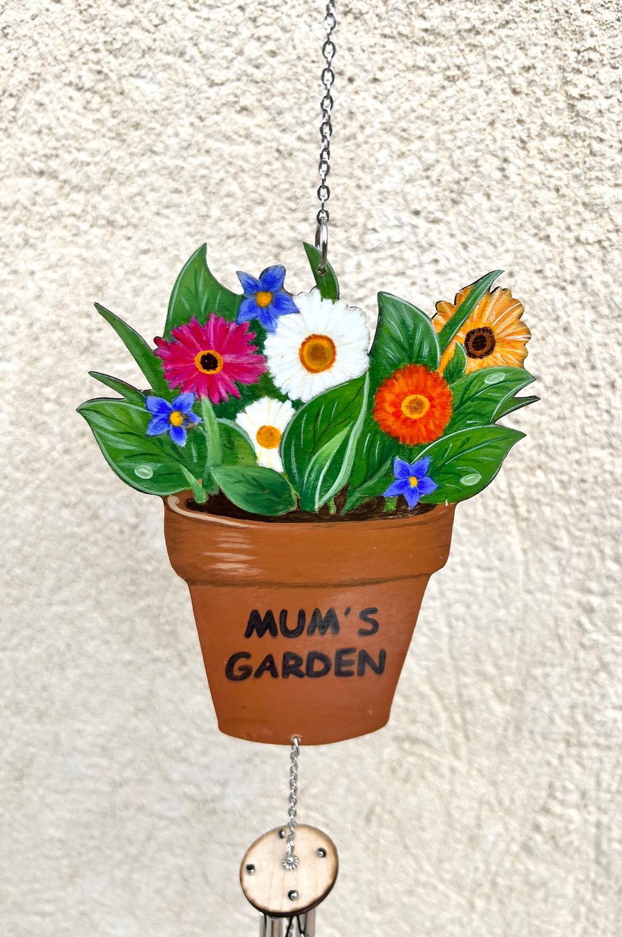  Flower pot wind chime ‘Mum’s Garden, Hand painted. 