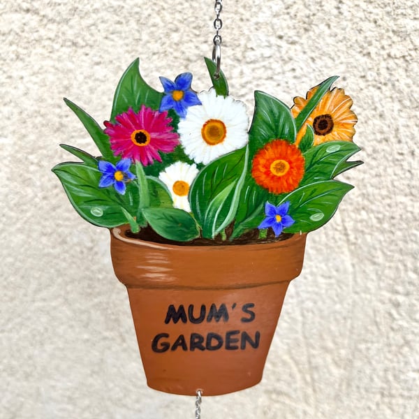  Flower pot wind chime ‘Mum’s Garden, Hand painted. 