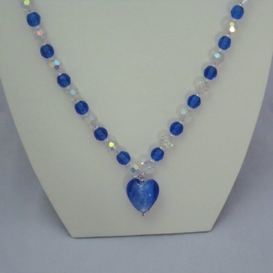 Blue crystal necklace with heart pendant (282)