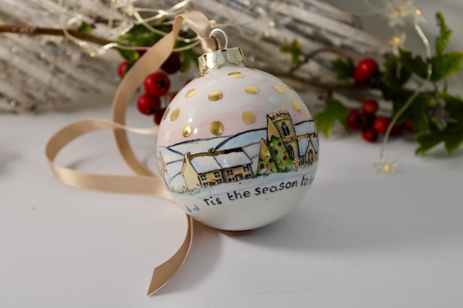 Pink country scene bauble.