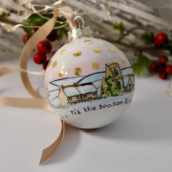 Pink country scene bauble.