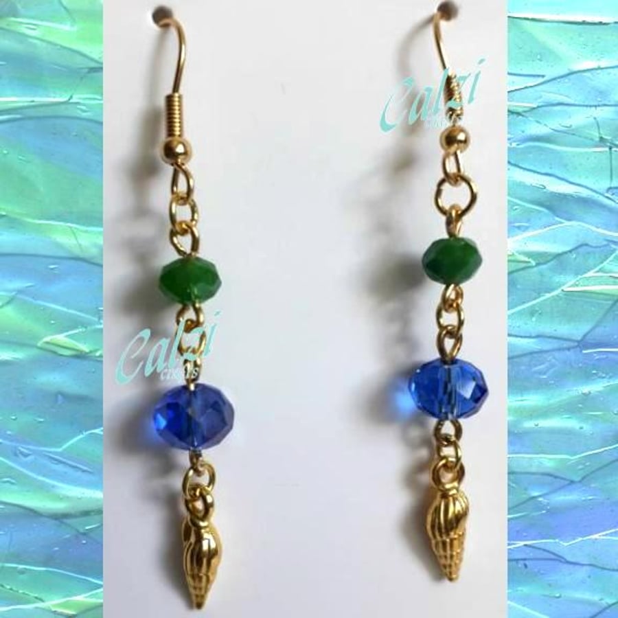 Gold Plated Sea Shell & Crystal Earrings