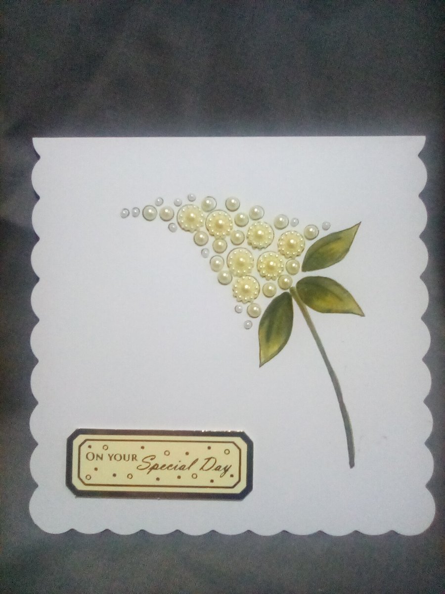 Lemon floral watercolour and pearl embellished handmade blank card