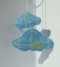 2 cloud shaped hand embroidered hanging ornaments, light blue wool - Image 2