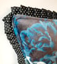 Cushion cover envelope style printed velvet blue flower and polkadot. - Image 6