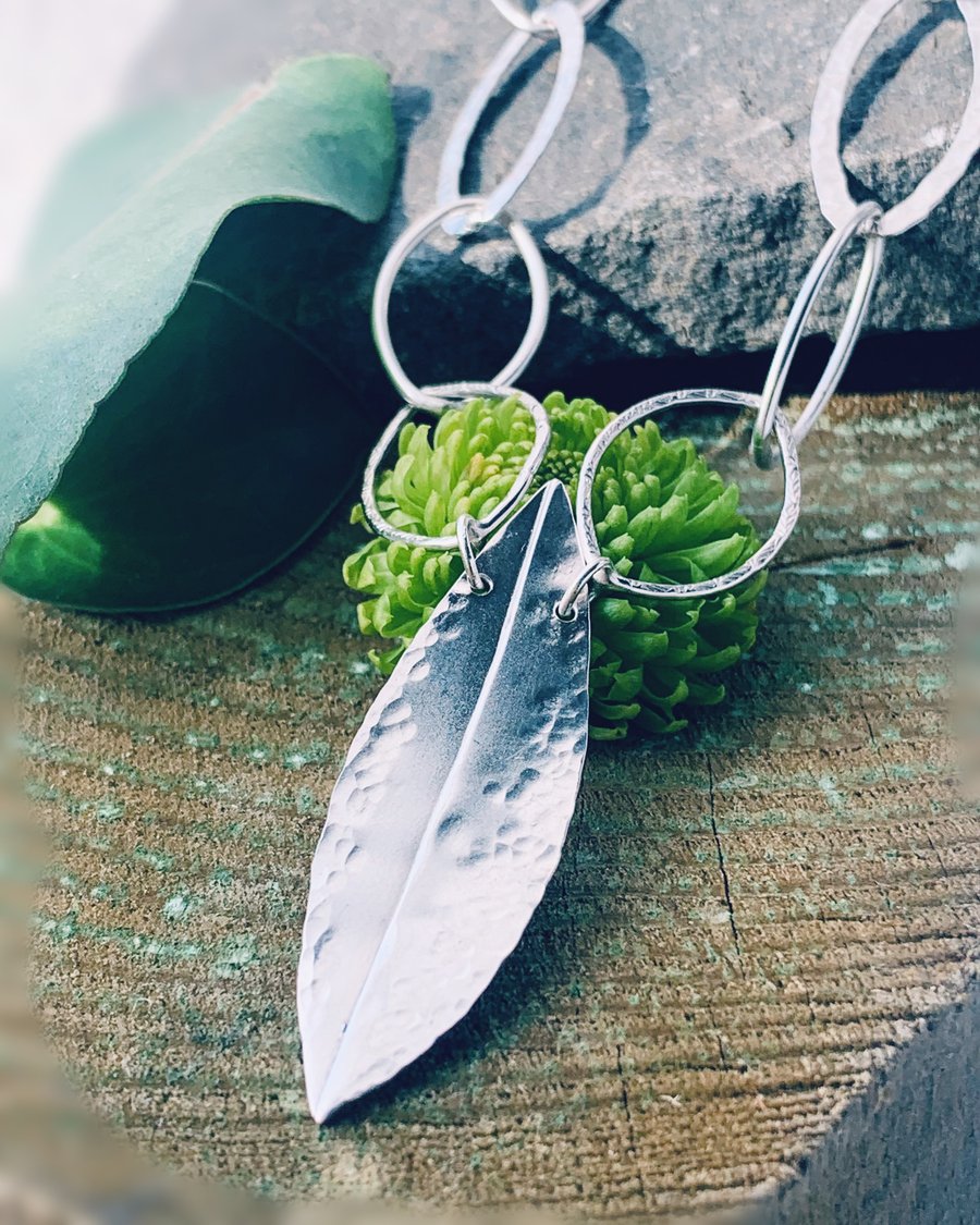  Recycled Sterling Silver Handmade Leaf Design Necklace