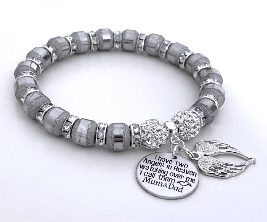 Mum & Dad Silver Heaven Shamballa Bracelet Memorial Keepsake Parent Loss 