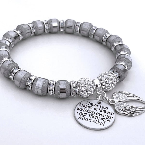 Mum & Dad Silver Heaven Shamballa Bracelet Memorial Keepsake Parent Loss 