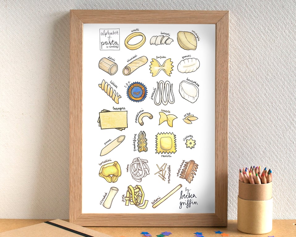 Pasta Alphabet Kitchen Art Print