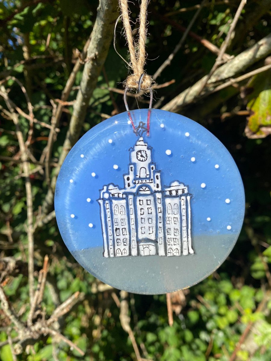 Fused Glass Hand painted Landmark Bauble, Liver Building Liverpool