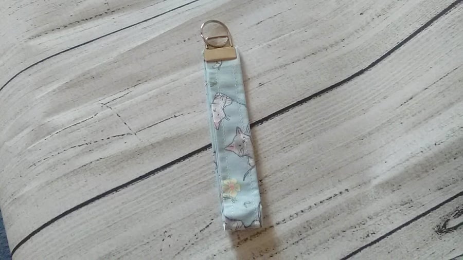 Cat Wrist Strap Keyfob, Kittens Fabric White Keychain Perfectly Imperfect