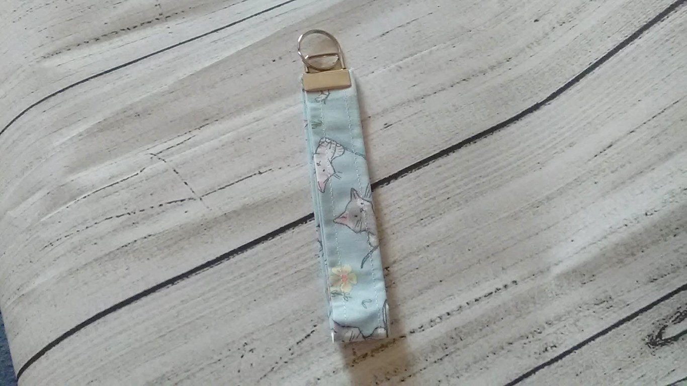 Cat Wrist Strap Keyfob, Kittens Fabric White Keychain Perfectly Imperfect
