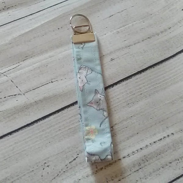 Cat Wrist Strap Keyfob, Kittens Fabric White Keychain Perfectly Imperfect