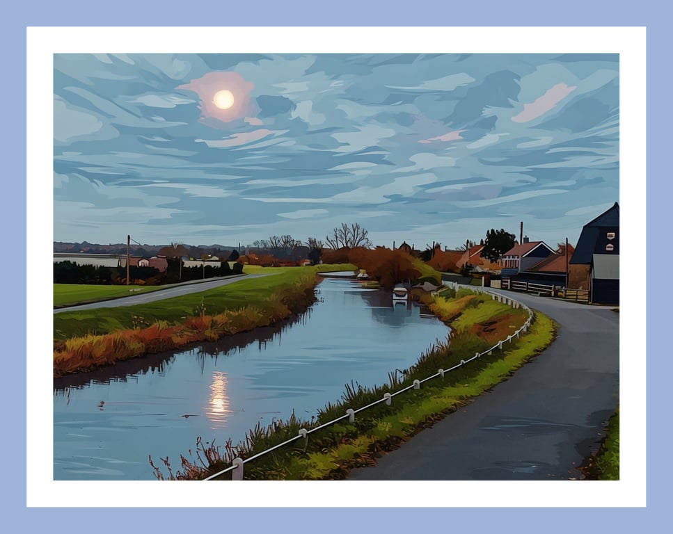 Moon on Water Norfolk Fen Nordelph Greeting Card A5 