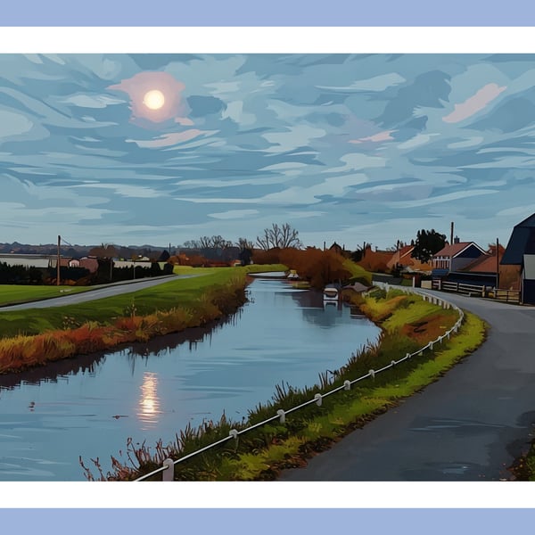 Moon on Water Norfolk Fen Nordelph Greeting Card A5 