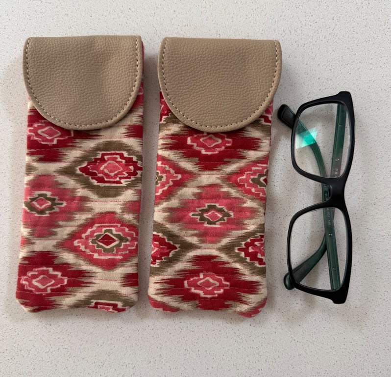 Ikat Patterned Glasses Case with Faux Leather Flap Closure