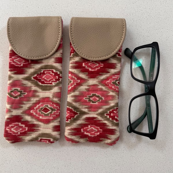 Ikat Patterned Glasses Case with Faux Leather Flap Closure