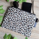 Denim and Leopard Print Large Pouch Bag, Pencil Case or Makeup Bag