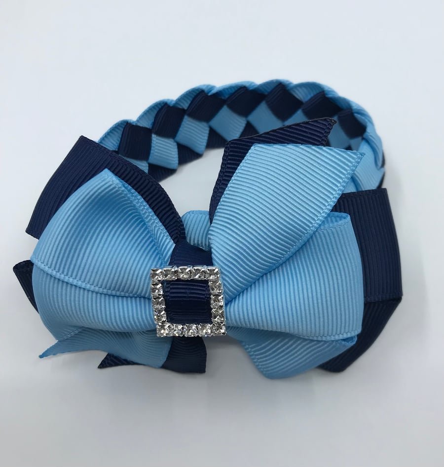 School Navy and Light Blue pleated bun wrap
