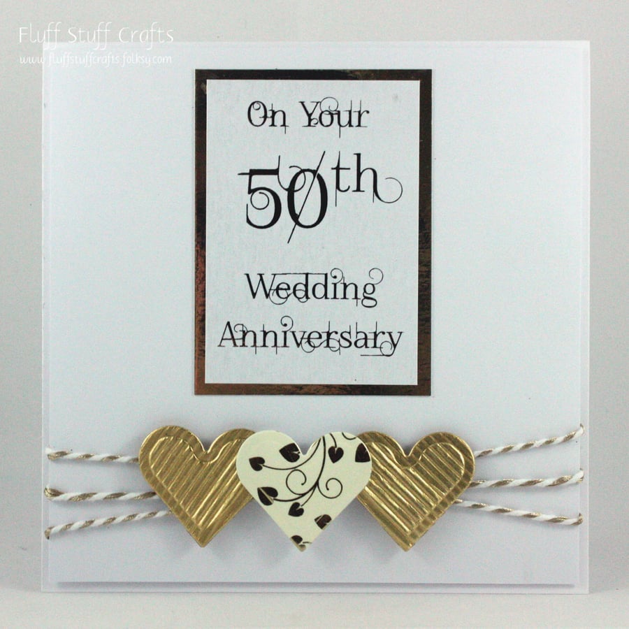 Handmade 50th Wedding Anniversary card, golden wedding anniversary card