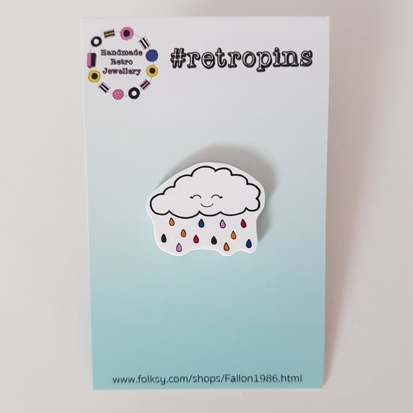 Retropins - Kawaii cloud with rainbow rain plastic pin