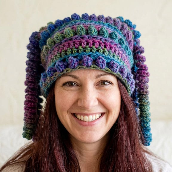 Ocean Blue Hues Crochet Festival Hat Beanie.  Quirky fun and funky head wear.