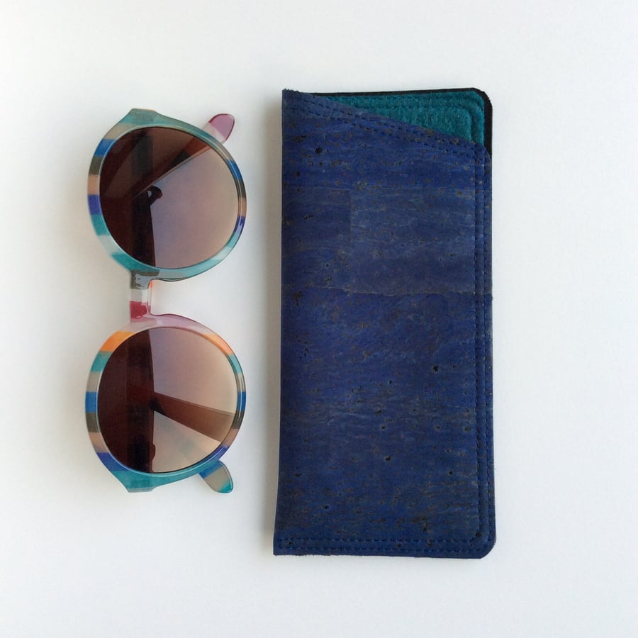 Navy blue glasses case, cork fabric spectacle case, pouch. 