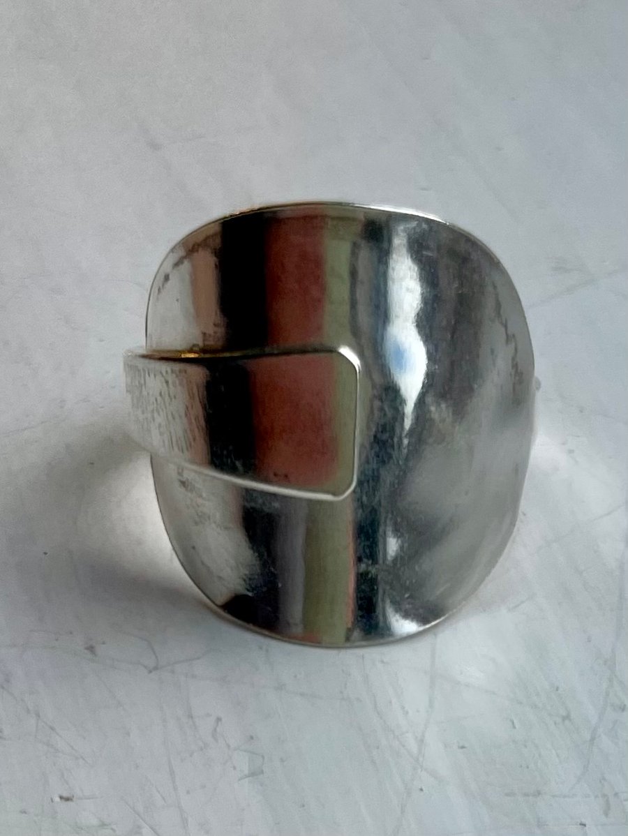 Spoon ring made from a Sheffield silver coffee spoon, UK size T, hallmarked 
