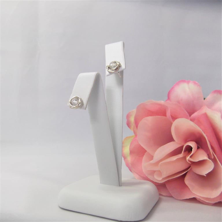 White Topaz gemstone russian wedding ring style recycled silver stud earrings