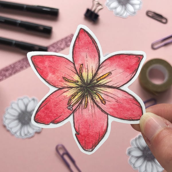 Red Lily Sticker Eco Friendly, Journal Sticker, Scrapbooking