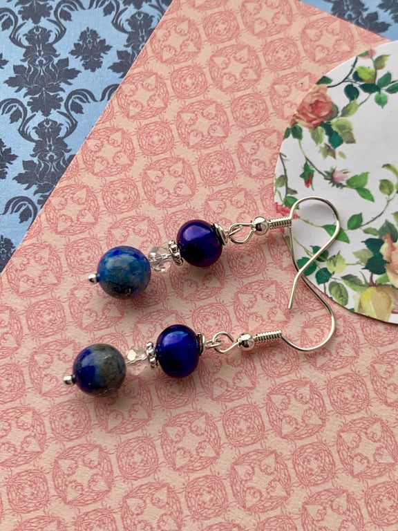 Lapis Lazuli and Pearl Drop Earrings