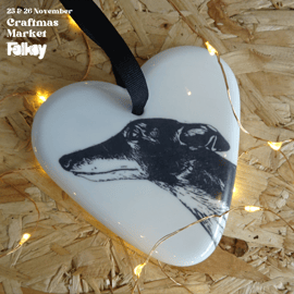 Sighthound Ceramic Heart Decoration - Christmas bauble, Xmas, greyhound, lurcher
