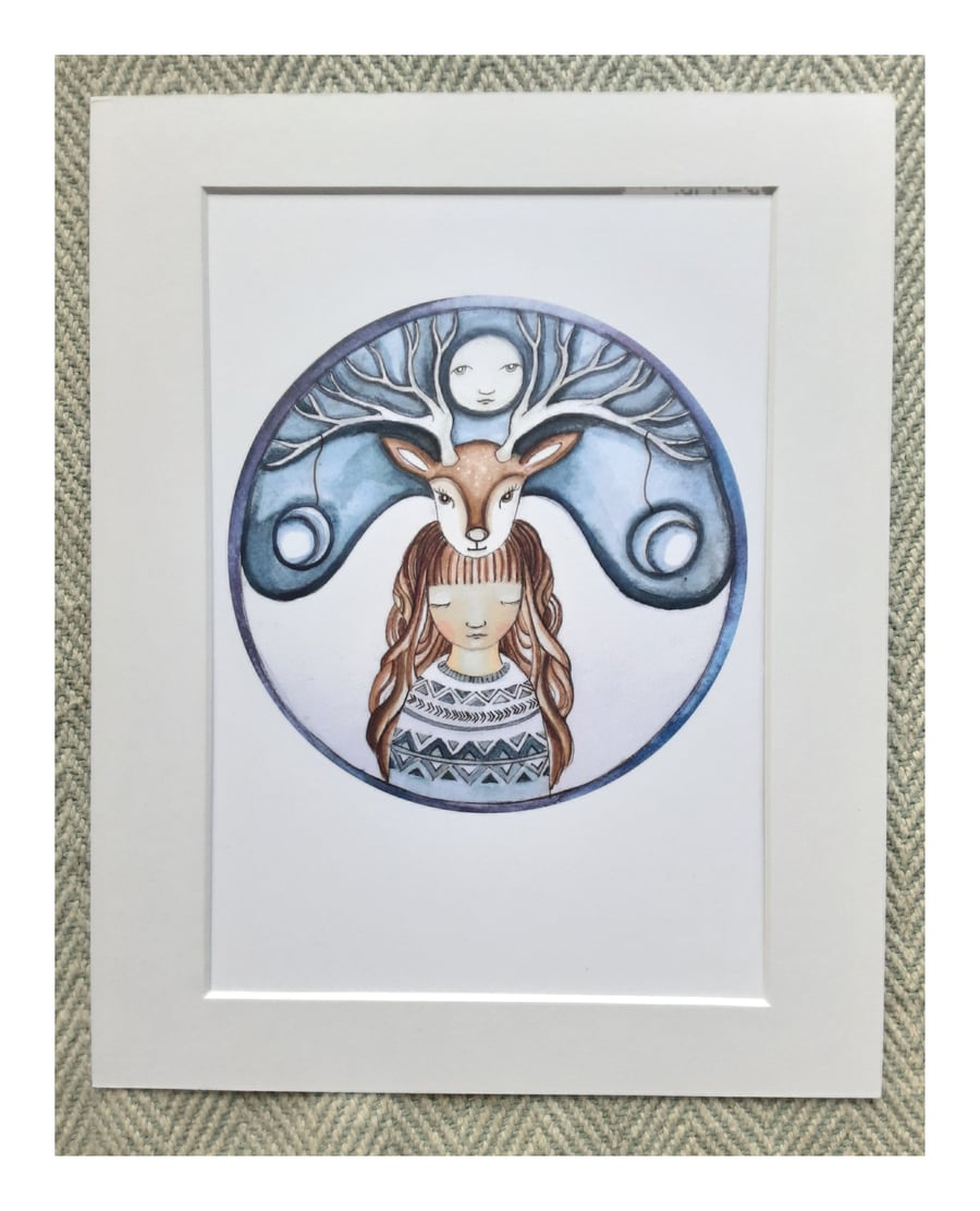 'Little deer' A5 mounted Limited edition print