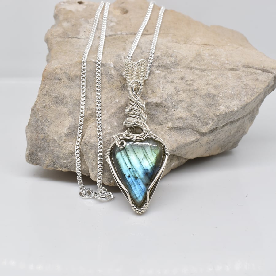 Labradorite and Silver Pendant on an 18 inch Sterling Silver Chain