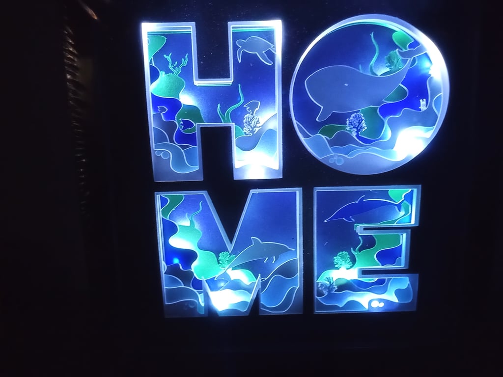 "HOME" Nightlight Decorative wall hanging, soft lighting, Lightbox with Sealife