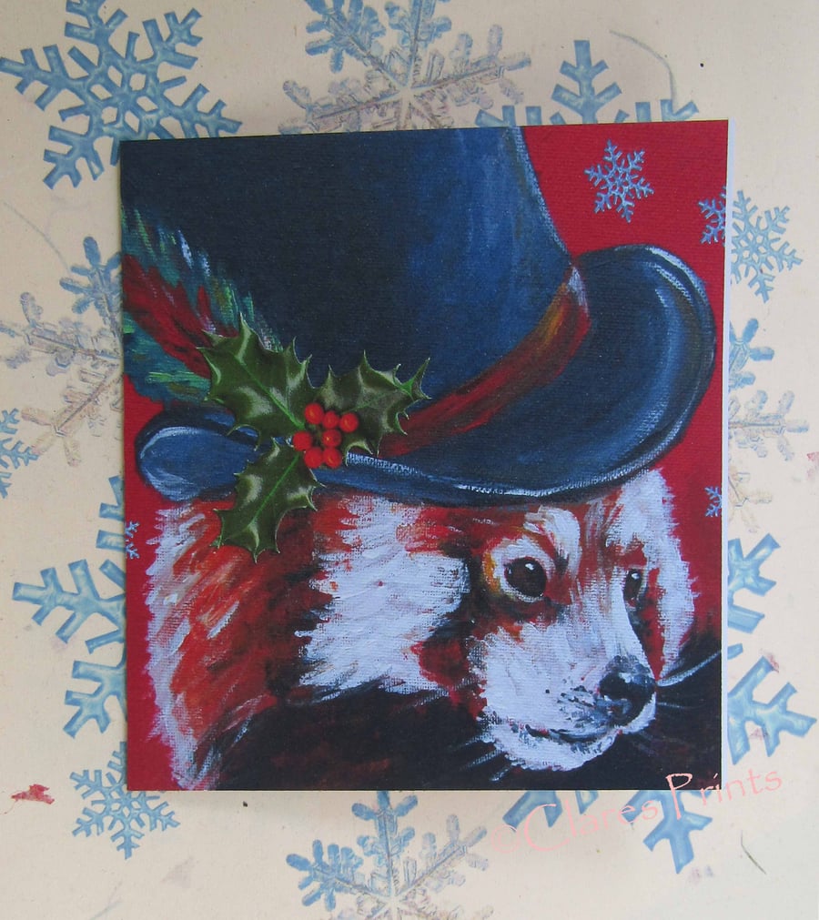 Christmas Steampunk Red Panda Art Greeting Card From Original Painting